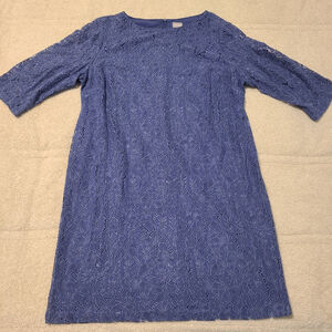 Chico’s Slate Blue Lace 3/4 Sleeve Ladies Sheath Dress Womens Sz 3 Petite XL